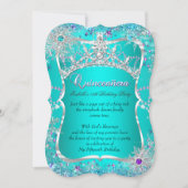Quinceanera 15. Winter Wonderland Aquamarin Lila Einladung (Vorderseite)