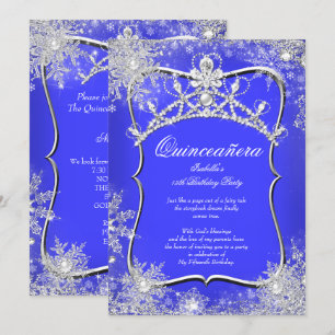 Quinceanera 15. Winter Wonderland Königliches Blau Einladung