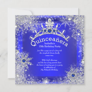 Quinceanera 15. Winter Wonderland Königliches Blau Einladung