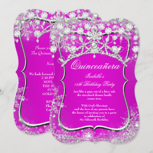 Quinceanera 15. Winter Wonderland Magenta Rosa Einladung