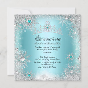 Quinceanera 15. Winter Wonderland Silber Blau 2 Einladung