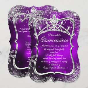Quinceanera 15. Winter Wonderland Silber Lila Einladung