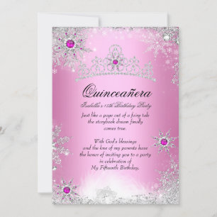 Quinceanera 15. Winter Wonderland Silber Rosa Einladung