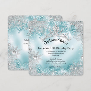 Quinceanera 15. Winter Wonderland Silber Teal 2 Einladung