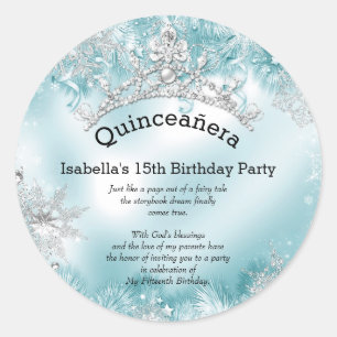 Quinceanera 15. Winter Wonderland Silber Teal 2 Runder Aufkleber