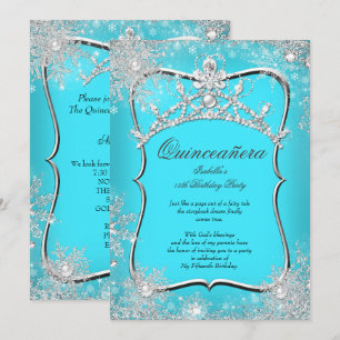 Quinceanera 15. Winter Wonderland Silber Teal Einladung