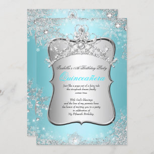 Quinceanera 15. Winter Wonderland Silver Blue 2 Einladung