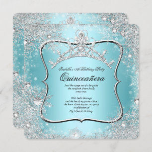 Quinceanera 15. Winter Wonderland Silver Blue Einladung