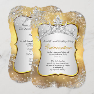 Quinceanera 15. Winter Wonderland Silver Gold Einladung