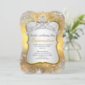 Quinceanera 15. Winter Wonderland Silver Gold Einladung (Stehend Vorderseite)