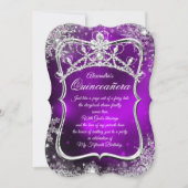 Quinceanera 15. Winter Wonderland Silver Lila Einladung (Vorderseite)