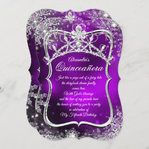Quinceanera 15. Winter Wonderland Silver Lila Einladung