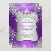 Quinceanera 15. Winter Wonderland Silver Lila Einladung (Vorne/Hinten)