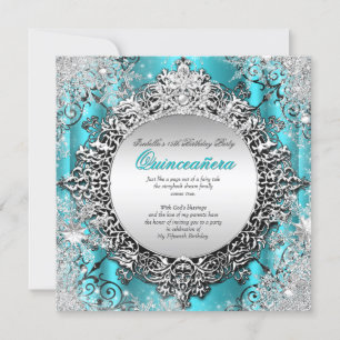 Quinceanera 15. Winter Wonderland Türkis Aqua 2 Einladung