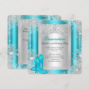 Quinceanera 15. Winter Wonderland Türkis Aqua Einladung