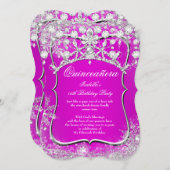 Quinceanera 15. Winter Wunderland Magenta Rosa Einladung (Vorne/Hinten)