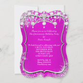 Quinceanera 15. Winter Wunderland Magenta Rosa Einladung (Rückseite)