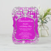 Quinceanera 15. Winter Wunderland Magenta Rosa Einladung (Stehend Vorderseite)