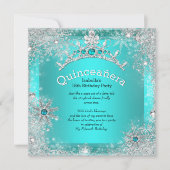 Quinceanera 15. Winter Wunderland Silber Aquamarin Einladung (Vorderseite)