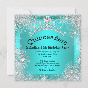 Quinceanera 15. Winter Wunderland Silber Aquamarin Einladung