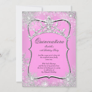 Quinceanera 15. Winter-Wunderland Silber Rosa Einladung