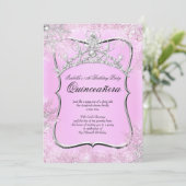 Quinceanera 15. Winter Wunderland Silver Pink Einladung (Stehend Vorderseite)