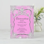 Quinceanera 15. Winter Wunderland Silver Pink Einladung (Stehend Vorderseite)