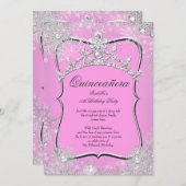 Quinceanera 15. Winter Wunderland Silver Pink Einladung (Vorne/Hinten)