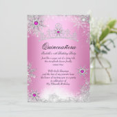 Quinceanera 15. Winter Wunderland Silver Pink Einladung (Stehend Vorderseite)