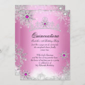 Quinceanera 15. Winter Wunderland Silver Pink Einladung (Vorne/Hinten)