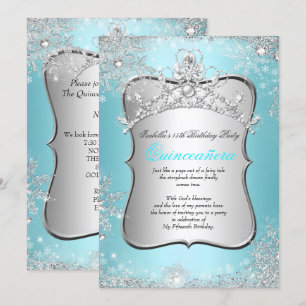 Quinceanera 15. Winterwunderland Silber Blau 2 Einladung