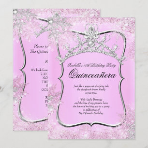 Quinceanera 15. Winterwunderland Silber Rosa Einladung