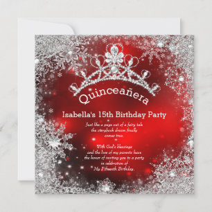 Quinceanera 15. Winterwunderland Silber Rot Einladung
