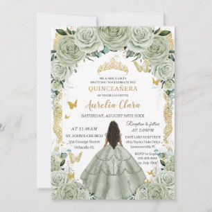 Quinceañera 15 XV Altgrün Floral Vintage Gold Einladung