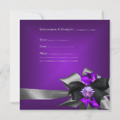 Quinceanera 15 Zebra Lila Schwarzes Silber Einladung (Rückseite)