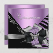 Quinceanera 15 Zebra Lilac Lila Black Silver Einladung (Vorne/Hinten)