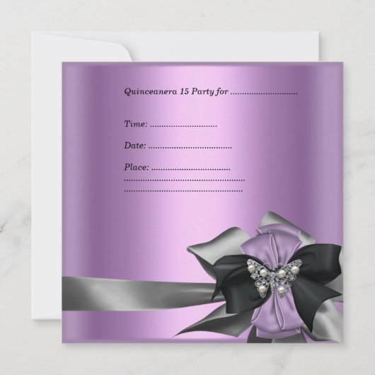 Quinceanera 15 Zebra Lilac Lila Black Silver Einladung (Rückseite)