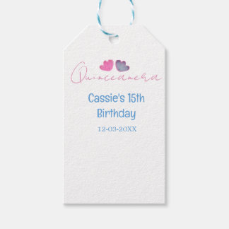 quinceanera 15th birthday name blue pink flower da geschenkanhänger