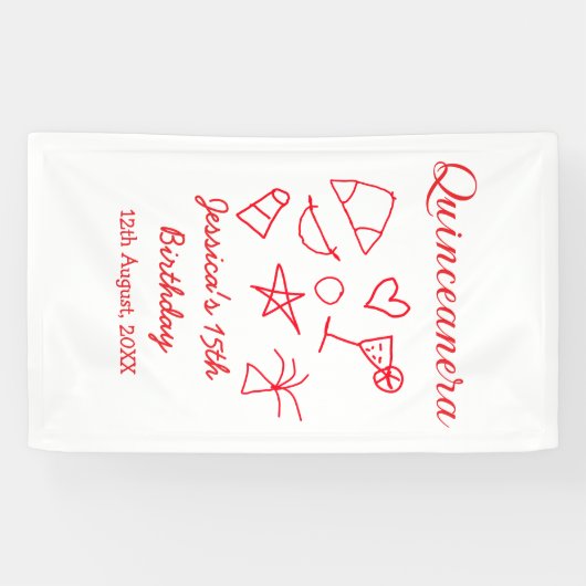 Quinceanera 15th birthday red beach party tree sun banner (Horizontal)