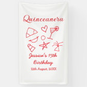 Quinceanera 15th birthday red beach party tree sun banner (Vertikal)