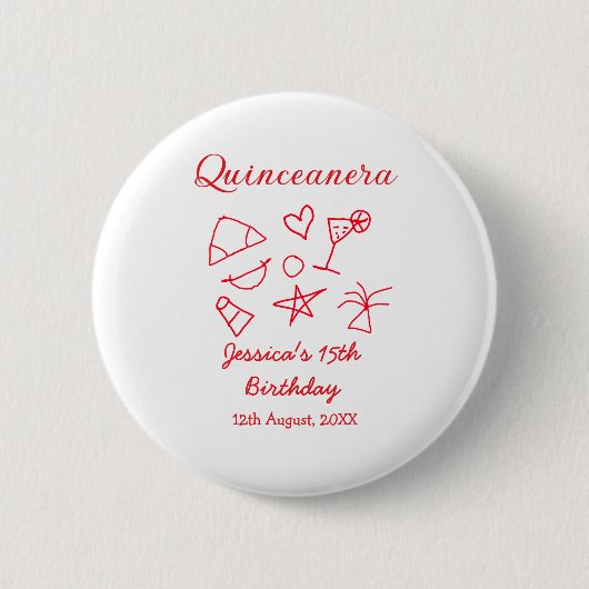 Quinceanera 15th birthday red beach party tree sun button (Vorderseite)