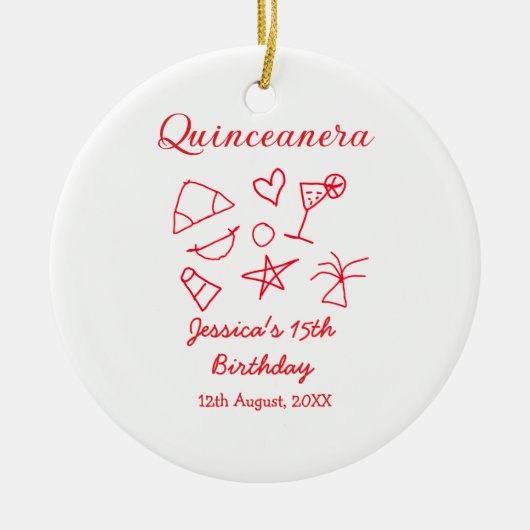 Quinceanera 15th birthday red beach party tree sun keramik ornament (Vorne)
