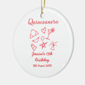 Quinceanera 15th birthday red beach party tree sun keramik ornament (Links)