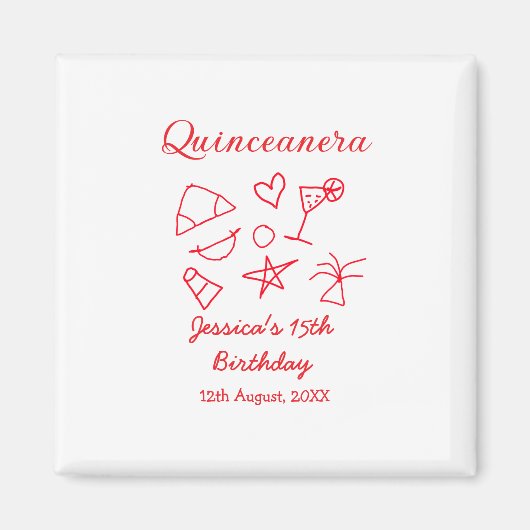 Quinceanera 15th birthday red beach party tree sun magnet (Vorne)