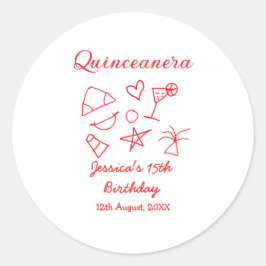 Quinceanera 15th birthday red beach party tree sun runder aufkleber