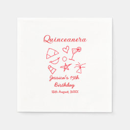 Quinceanera 15th birthday red beach party tree sun serviette