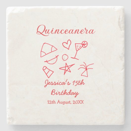 Quinceanera 15th birthday red beach party tree sun steinuntersetzer (Vorderseite)