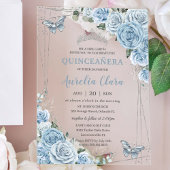 Quinceañera 16 Baby Blue Floral Butterflies Silver Acryleinladungen