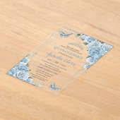 Quinceañera 16 Baby Blue Floral Butterflies Silver Acryleinladungen (Ablage )