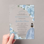 Quinceañera 16 Baby Blue Floral Prinzessin Silver Acryleinladungen (Insitu (Handheld))